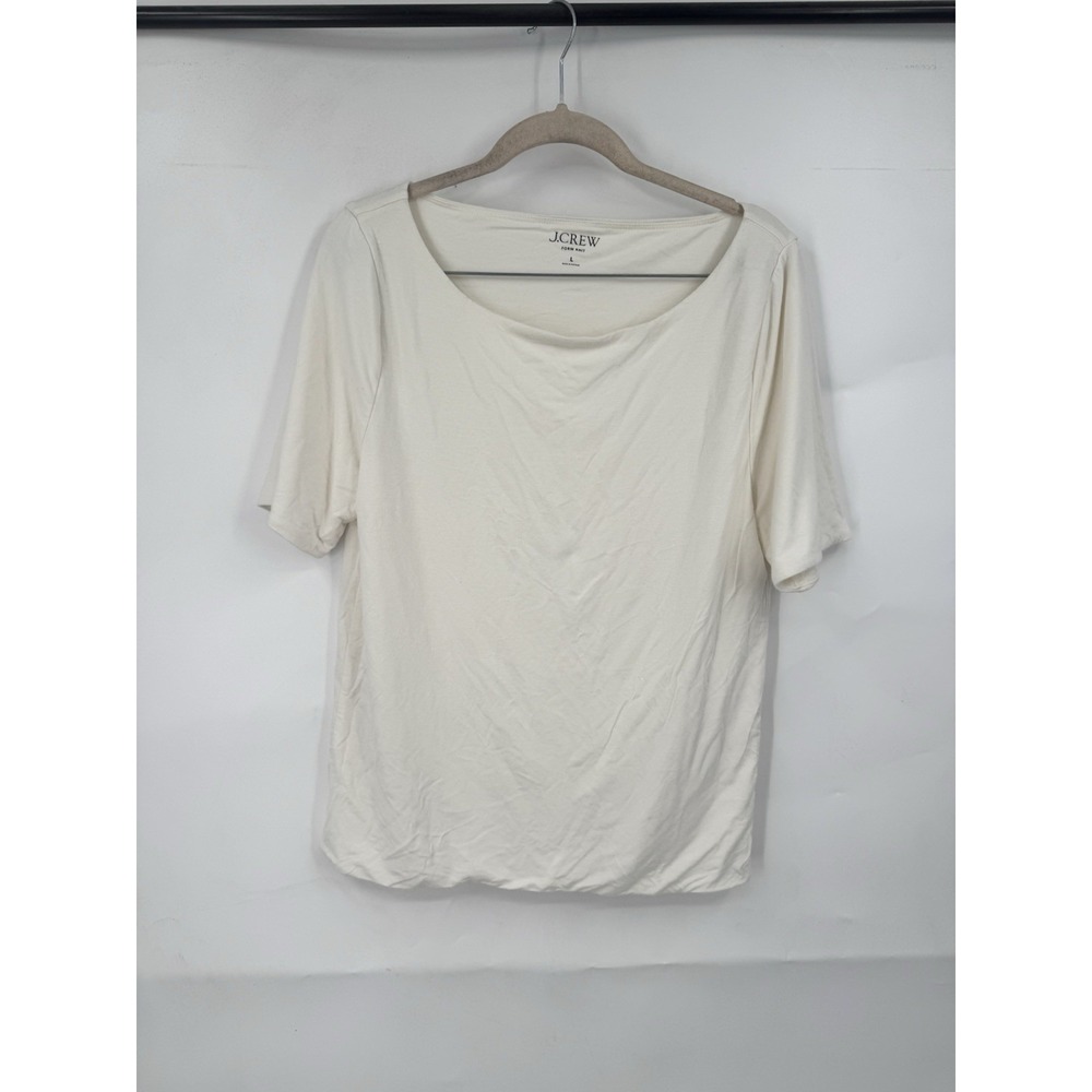 J. Crew Form Knit Ivory Short Sleeve Top Women L Minimalist Casual Basic Classic